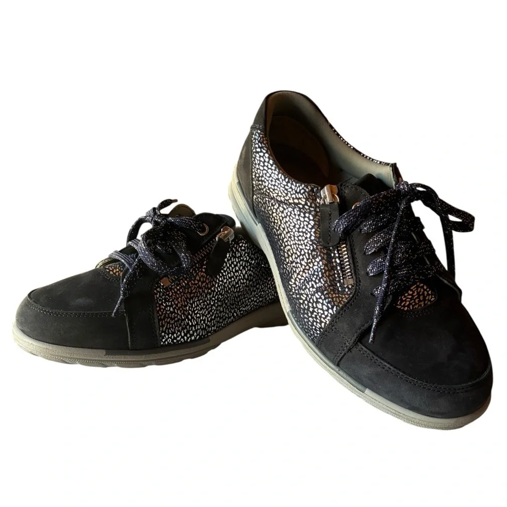 Cosyfeet Tango, Size 8, Extra Roomy Shoes, Navy Leather, Made For Wide Feet